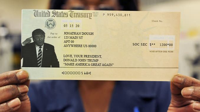 The new design of the Treasury Check featuring Donald Trump replacing Lady Liberty.   