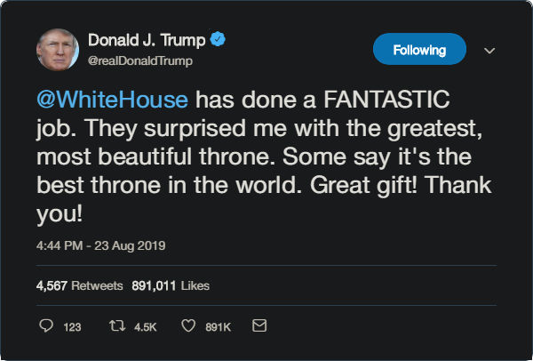 Trump reacts to the Iron Throne.